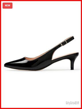 Women's Kitten Heels Slingback Pumps Vegan Leather Closed Toe Office Shoes